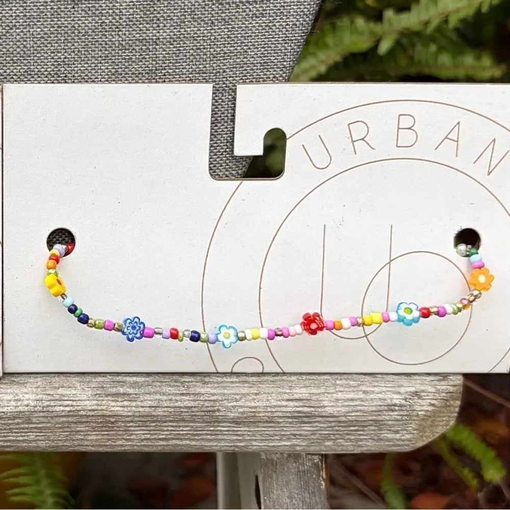 Two Urban Outfitters (OU) Multi-Colored Flower Beaded Necklaces NWT Boho Friends